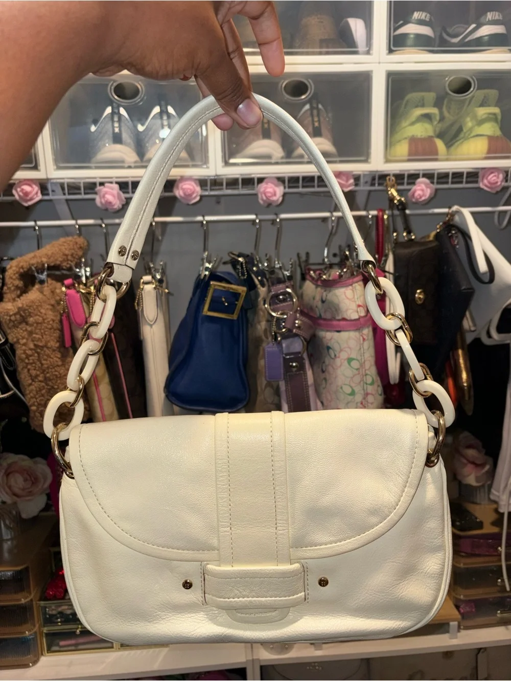 kate spade Cream Leather Shoulder Bag with Gold Hardware